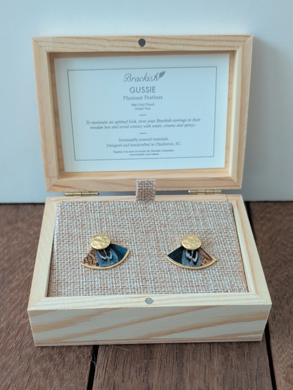 Gussie Black & Gold Fan Feather Stud Earrings From Brackish